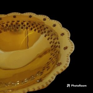 Brass Pedestal Trinket Dish Bowl Cut Out Stars Decor Whimsigoth